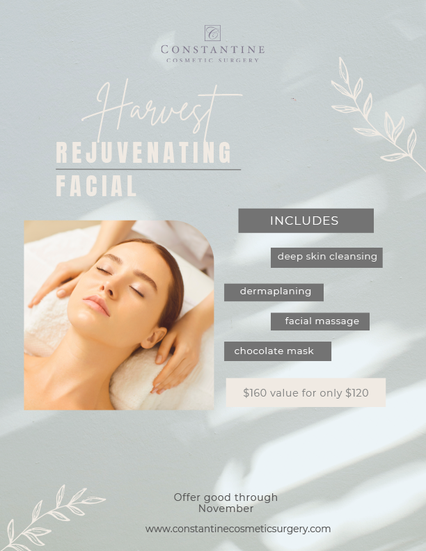 Harvest Rejuvenating Facial, $160 value for only $120. Offer good through November.